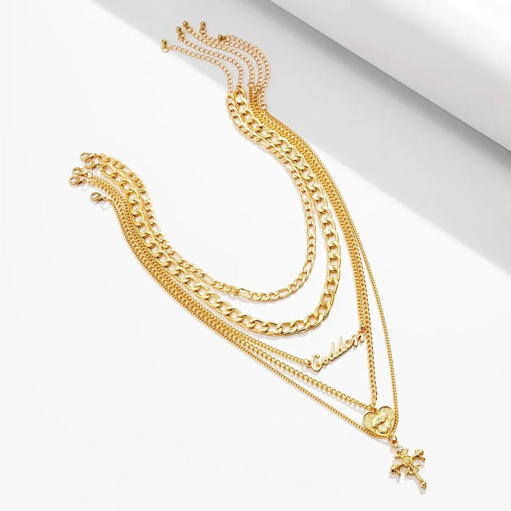 Damen 18K Gold Beschichtete Herz Kreuz Anhänger Choker 5 Stück Halsketten Sets | Shop Nory