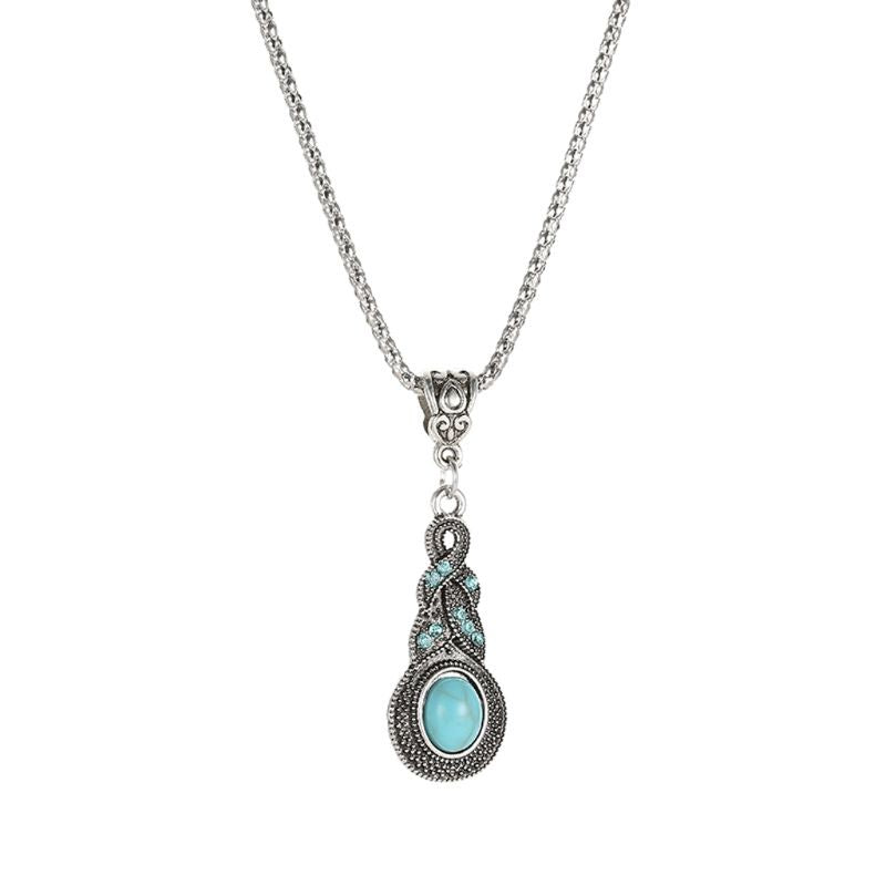 Damen Ethnische Tibetische Silber Türkis Kristall Hängende Ohrringe & Halskette Set | Shop Nory