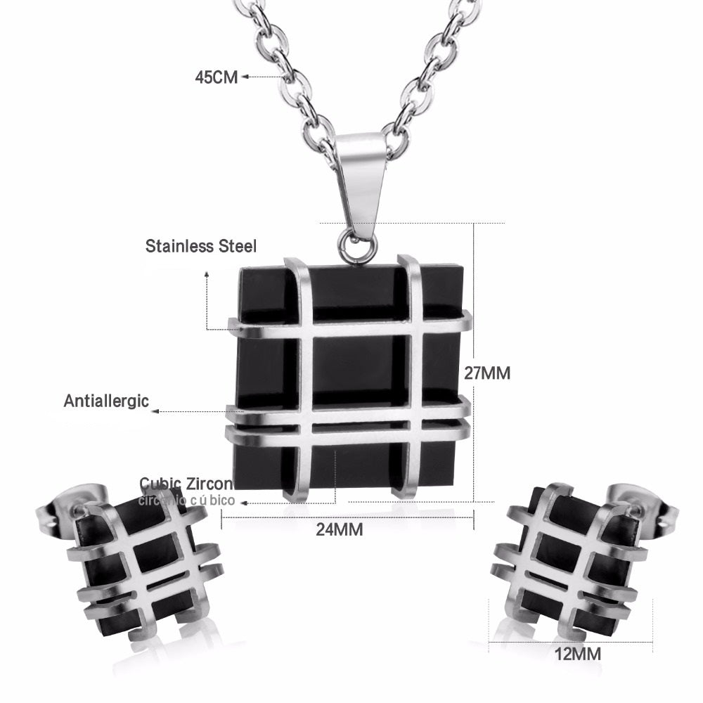 Damen Gold Silber Edelstahl Geometrie Quadrat Form Ohrringe Halskette Set | Shop Nory