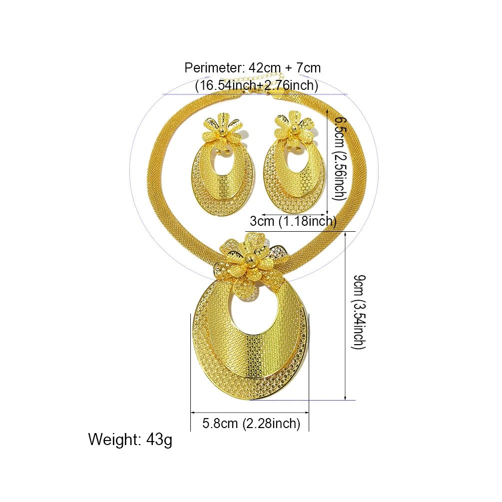 Damen Gold Big Oval Überlagerung Cutout Floral Anhänger Dicke Kette & Ohrringe Set | Shop Nory
