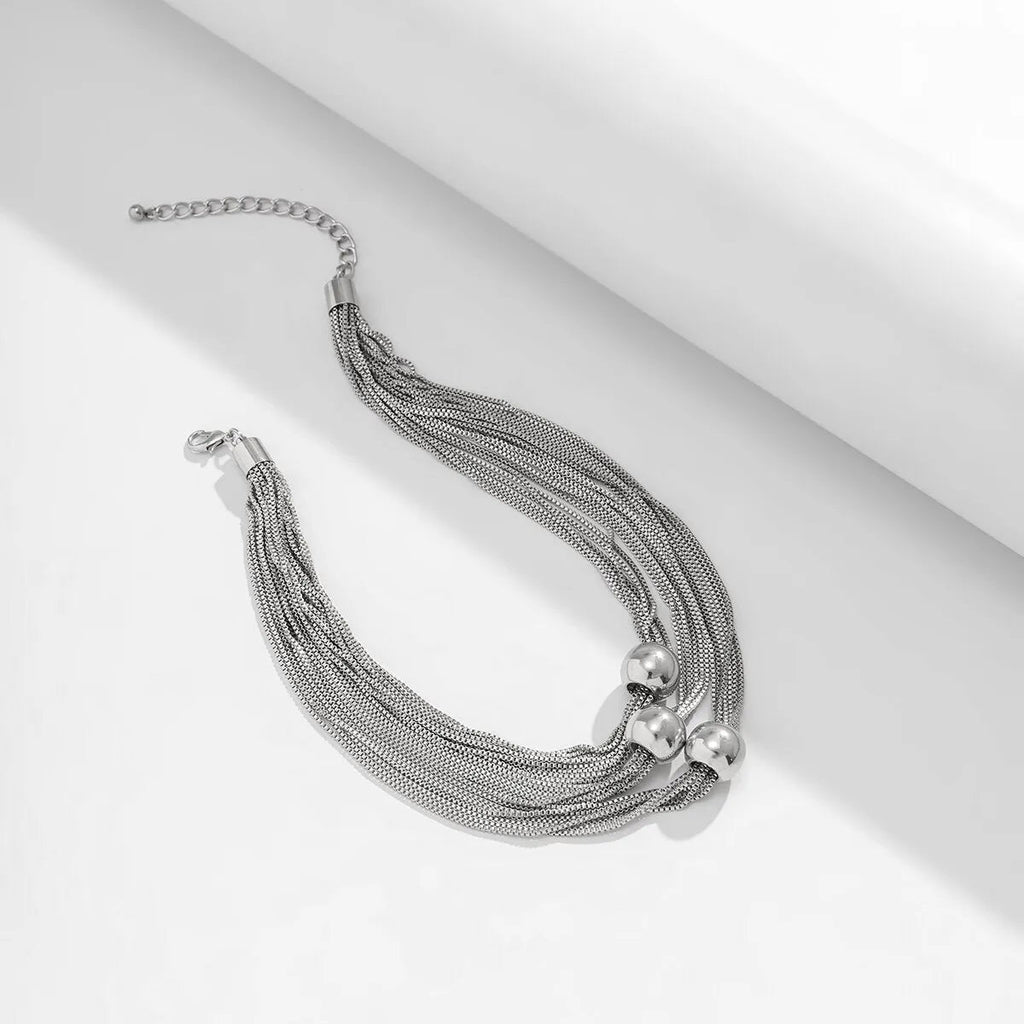 Damen Silber Runde Perlen Choker 3Tier Mehrlagige Party Halskette | Shop Nory