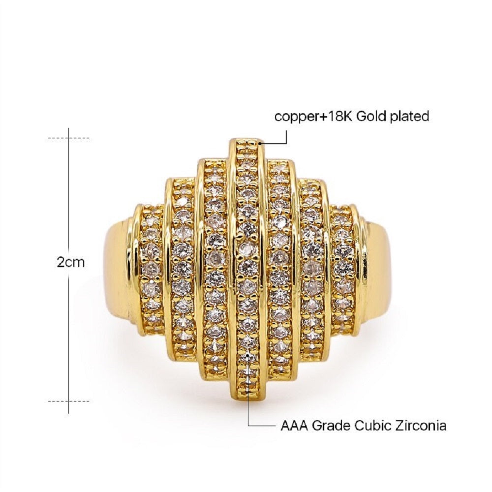 Damen 18k Goldplattierter Geometrischer 7-Lagiger Reihen Bandring | Shop Nory