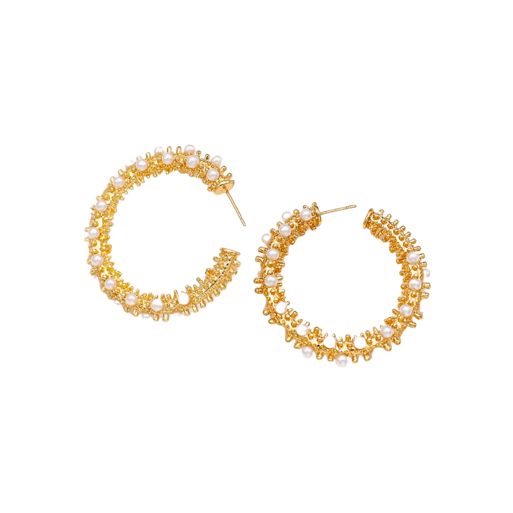 Damen Gold Runde Chunky Perle Einlage Geometrische C Form Stud Ohrringe | Shop Nory