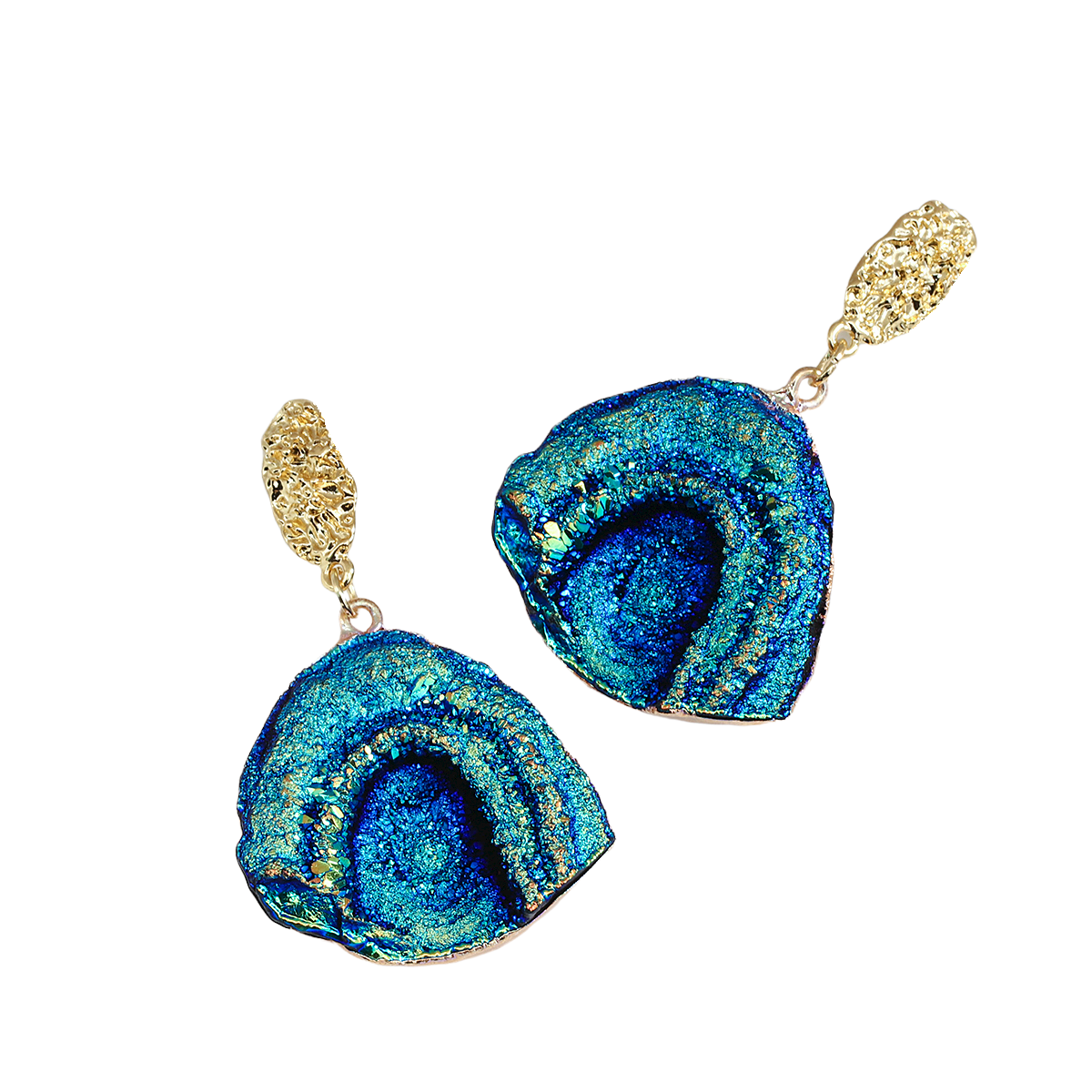 Damen Blau Regenbogen-Mondstein Abstrakte Naturstein Halbmond Hängeleuchten | Shop Nory