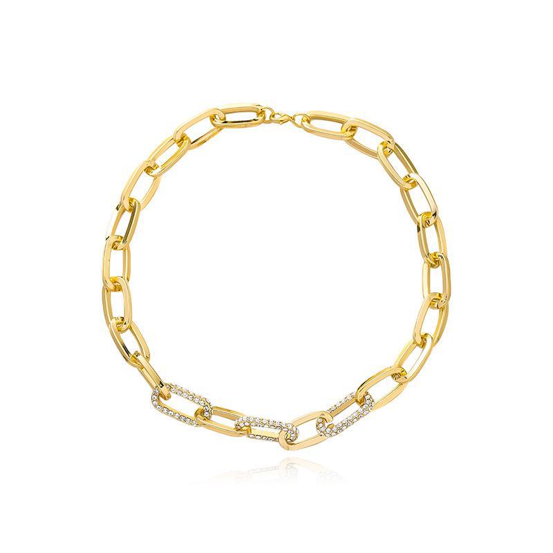 Damen Gold Silber Dick Rechteckige Gliederkette Kristall Choker Halskette | Shop Nory