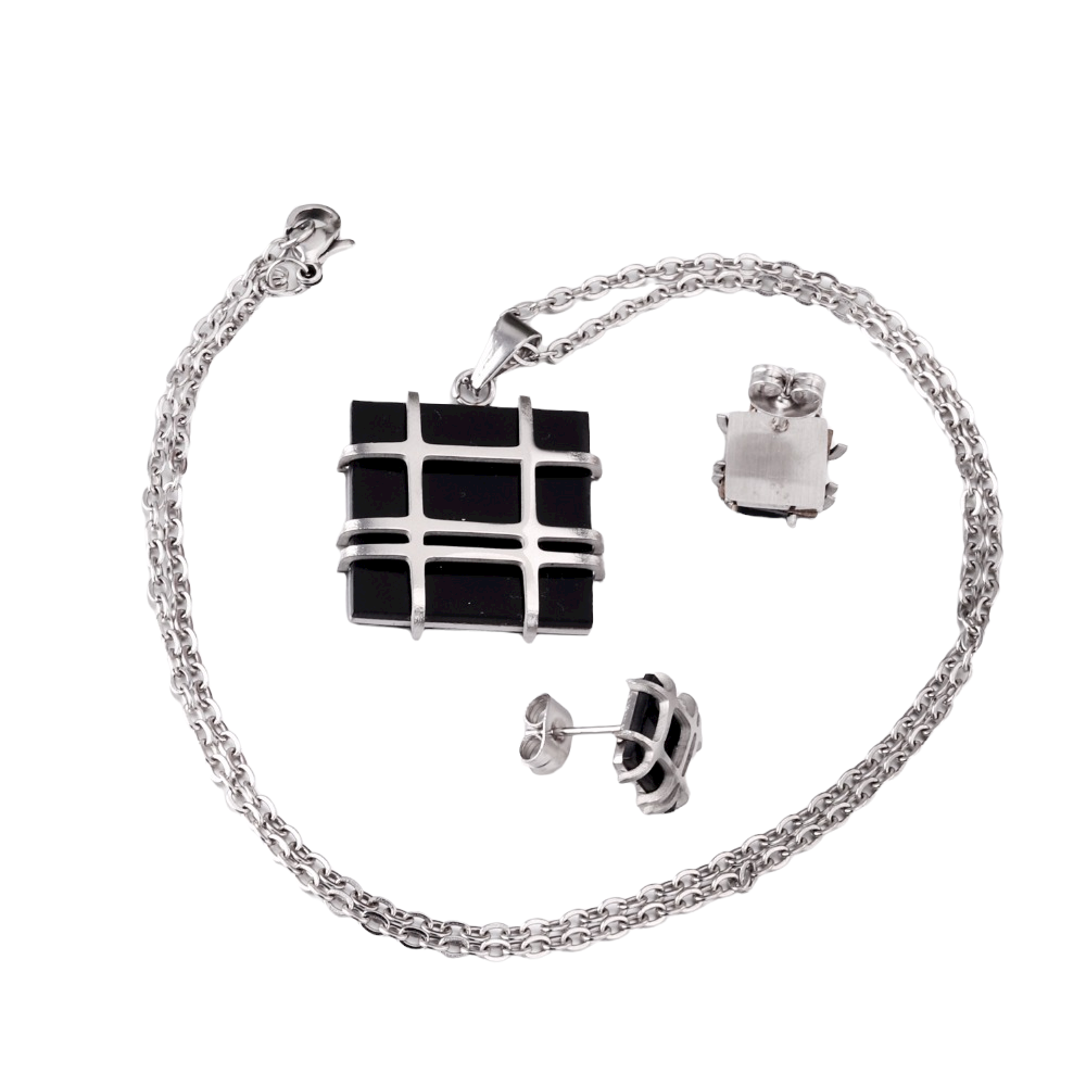 Damen Gold Silber Edelstahl Geometrie Quadrat Form Ohrringe Halskette Set | Shop Nory