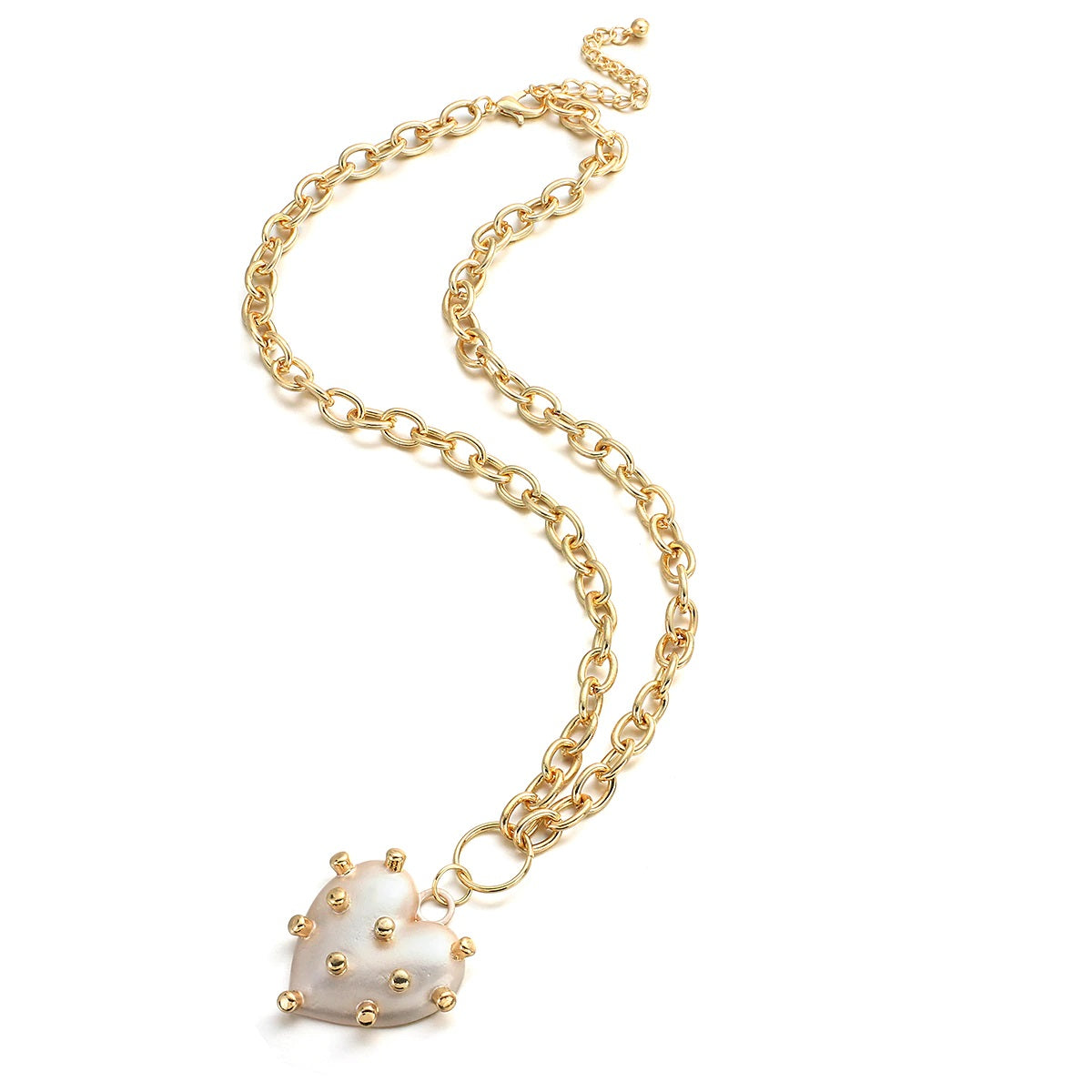 Damen Goldplattierte Chunky Runde Gliederkette & Unregelmäßiger Pokey Perlen Herzanhänger | Shop Nory