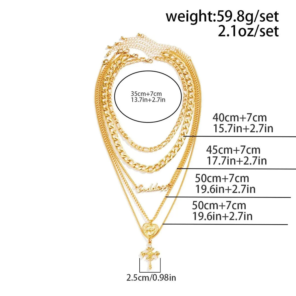 Damen 18K Gold Beschichtete Herz Kreuz Anhänger Choker 5 Stück Halsketten Sets | Shop Nory