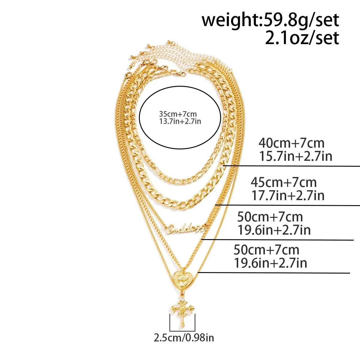 Damen 18K Gold Beschichtete Herz Kreuz Anhänger Choker 5 Stück Halsketten Sets | Shop Nory