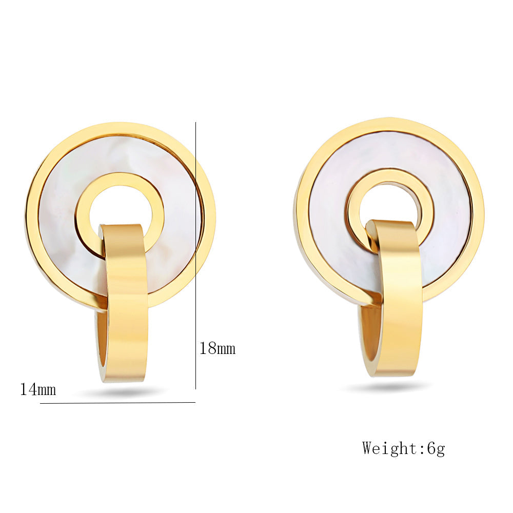 Damen 18K Gold Plated Rund Interlock Ring Edelstahl Shell Ohrring Anhänger Set | Shop Nory