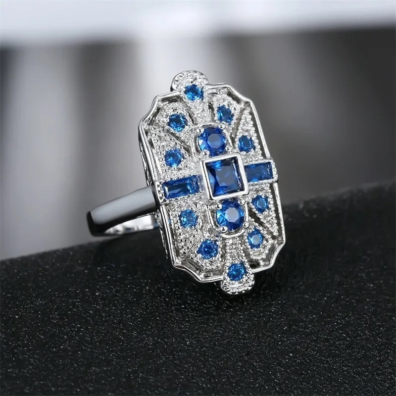 Damen Silber Weiß & Blau Kristallstein Halsketten-Set | Shop Nory