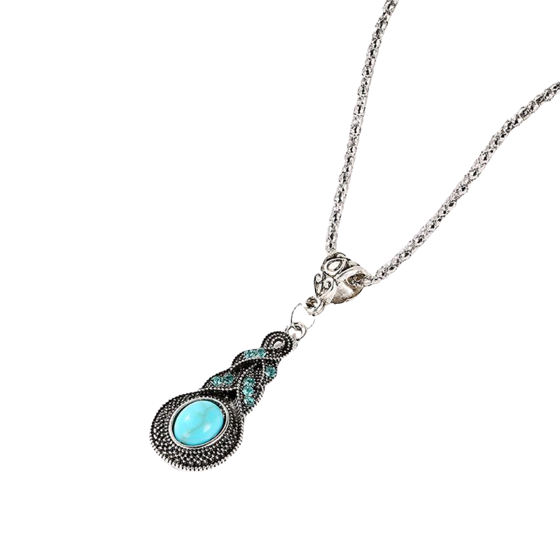 Damen Ethnische Tibetische Silber Türkis Kristall Hängende Ohrringe & Halskette Set | Shop Nory