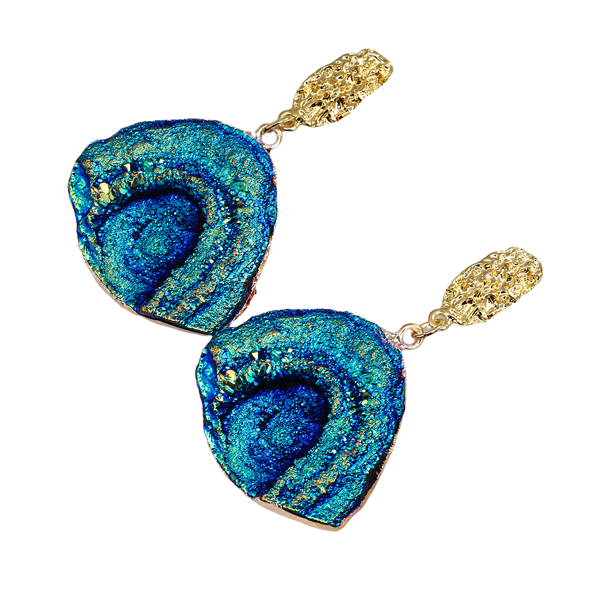 Damen Blau Regenbogen-Mondstein Abstrakte Naturstein Halbmond Hängeleuchten | Shop Nory