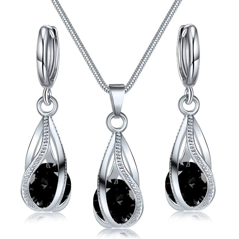 Silber Twirl Ball Wasser Tropfen Kristall Ohrringe & Halskette Set | Shop Nory