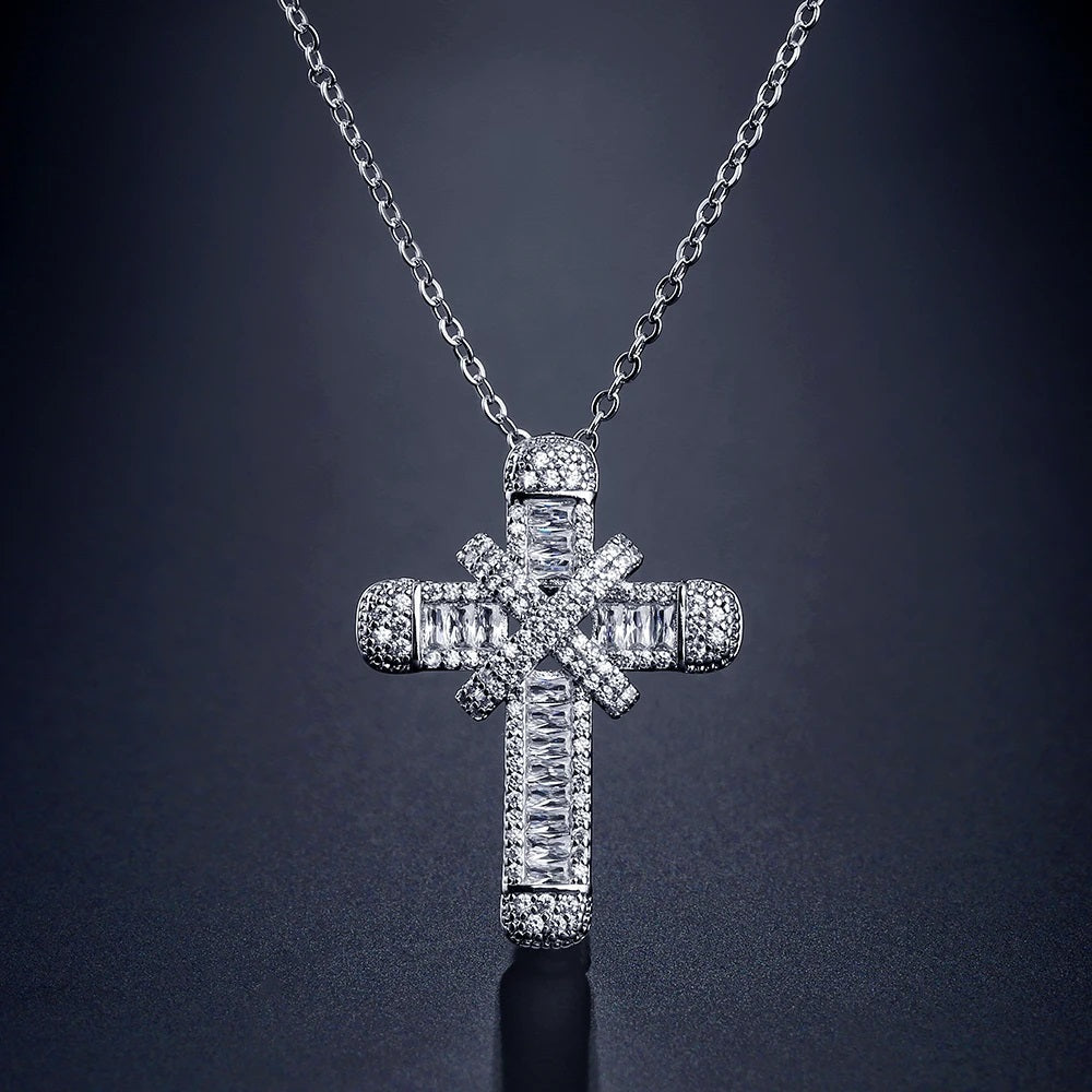Unisex 925 Sterling Silber Kreuz Kristall Anhänger & Kette | Shop Nory