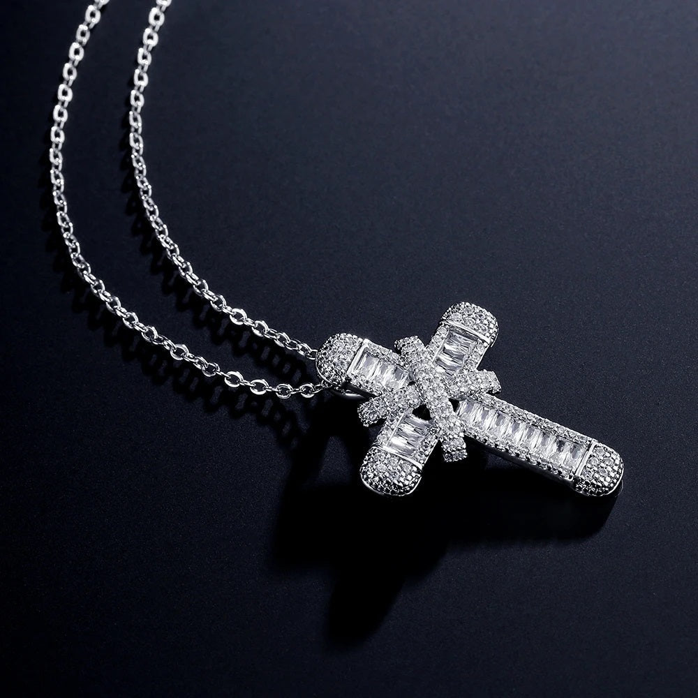 Unisex 925 Sterling Silber Kreuz Kristall Anhänger & Kette | Shop Nory