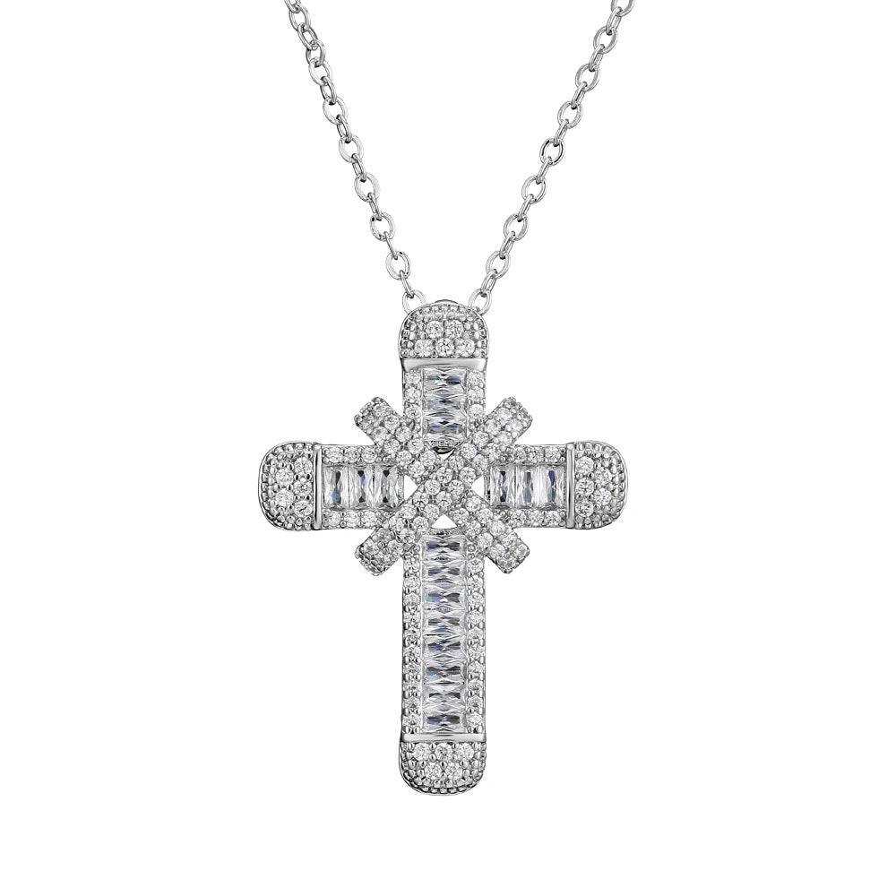 Unisex 925 Sterling Silber Kreuz Kristall Anhänger & Kette | Shop Nory