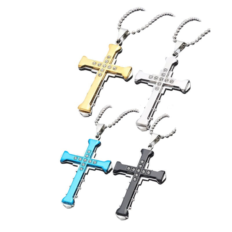 Damen Herren Unisex Einlagen Kristall Kreuz Anhänger Silber Lange Gliederkette Halskette | Shop Nory