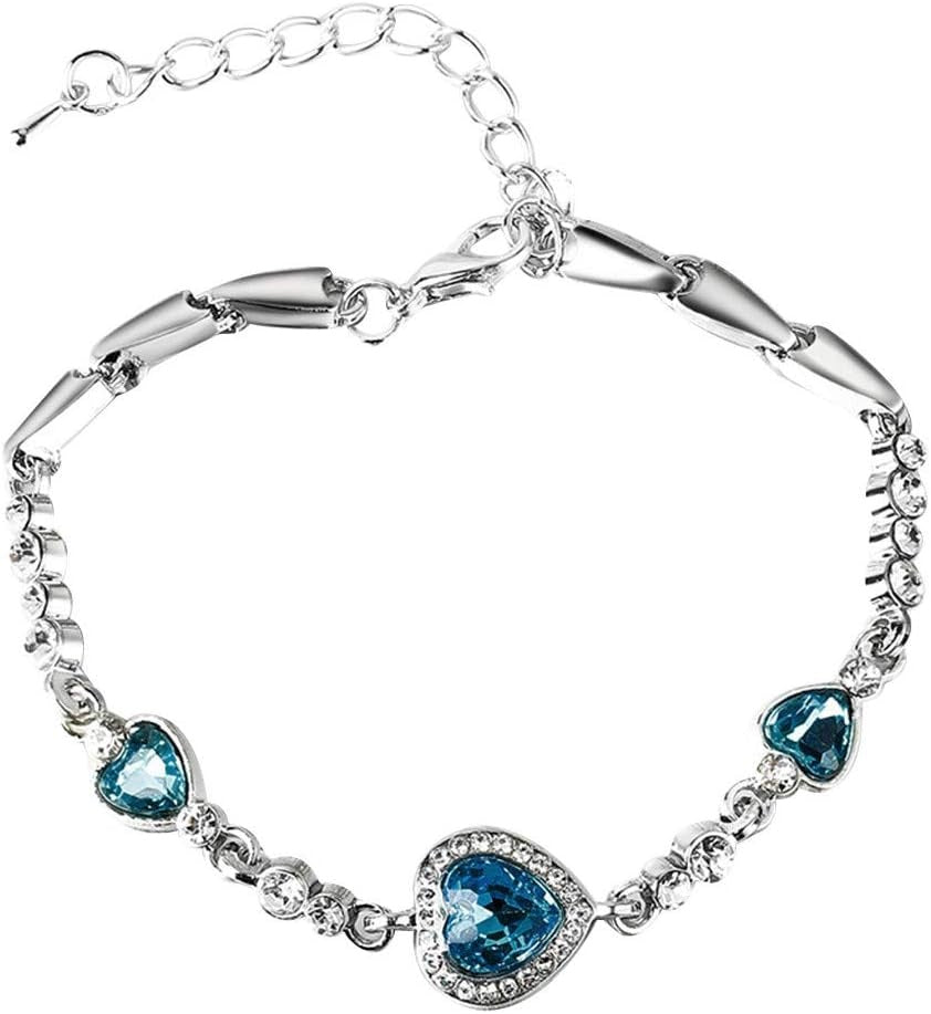 Damen Silber Blau Herz Weiß Mini Kristall Link Ketten Elegante Party Armband | Shop Nory