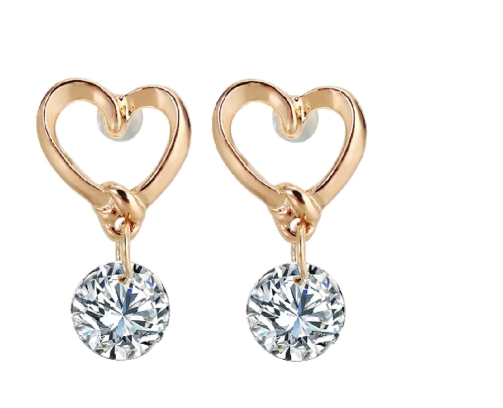 Goldbeschichtete Ausschnitt Herz Rund Kristall Zirkon Tropf Ohrringe | Shop Nory