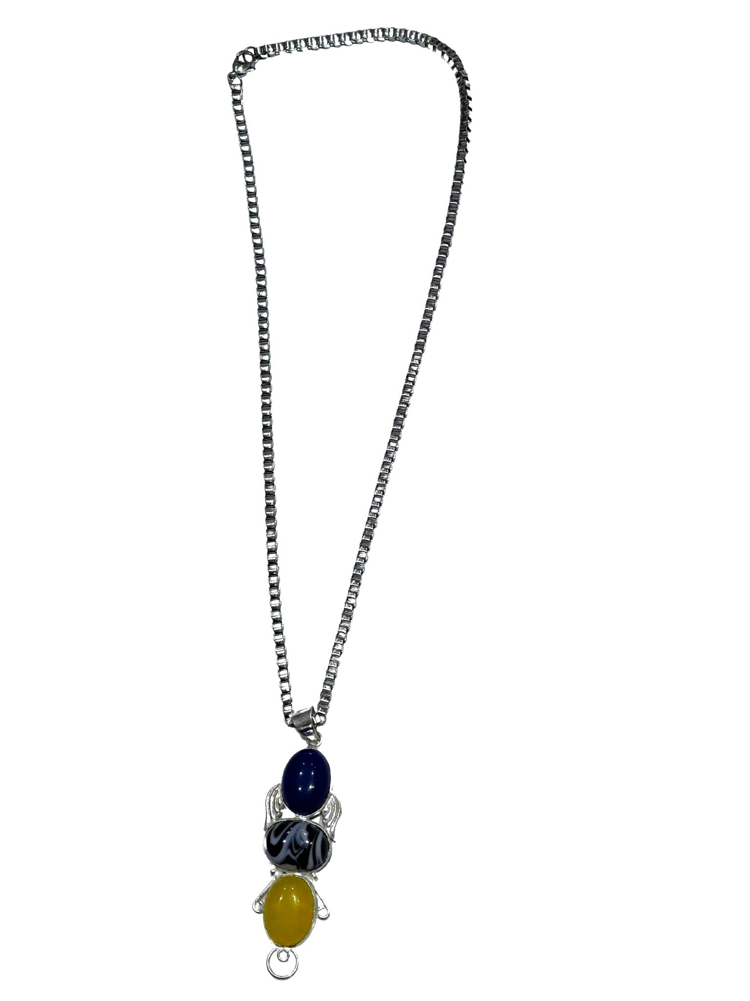 Damen 925 Silberbeschichtete Onyx Blau Marmor Gelb Onyx Stein Anhänger Kettenhalskette | Shop Nory