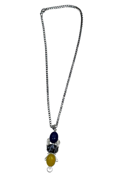 Damen 925 Silberbeschichtete Onyx Blau Marmor Gelb Onyx Stein Anhänger Kettenhalskette | Shop Nory