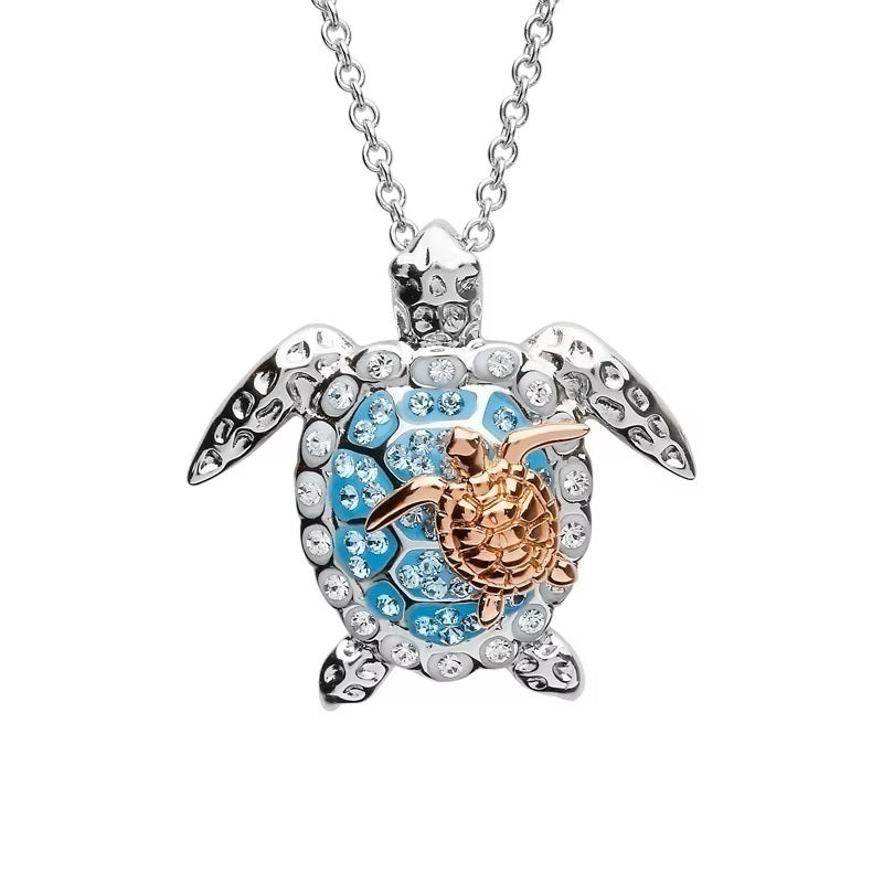 Damen Silber Mutter Gold Baby Meeresschildkröte Kristall Anhänger Kette Halskette | Shop Nory