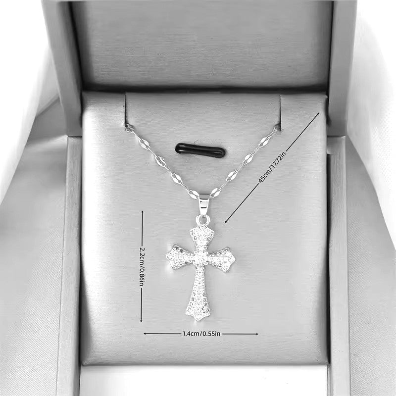 Unisex Damen Herren Silber Geometrisches Kreuz Schlüsselbein Kristall Anhänger & Halskette | Shop Nory