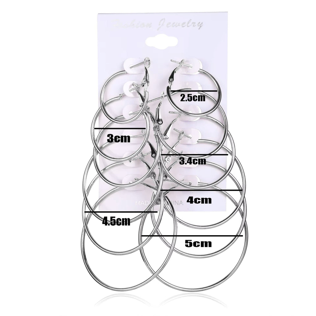 Damens Mädchen Silber Rund Glatt 6 Stück Creolen Ohrringe Set | Shop Nory
