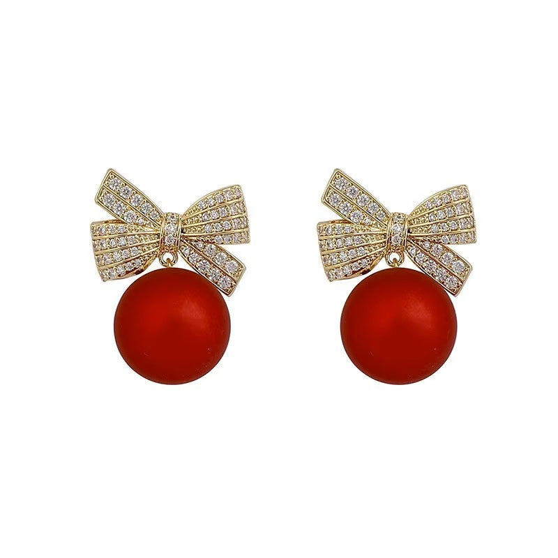 Damen Atemberaubende Rote Ball Schleife Knoten Kristall Tropfen Damen Ohrstecker Haken Ohrringe | Shop Nory