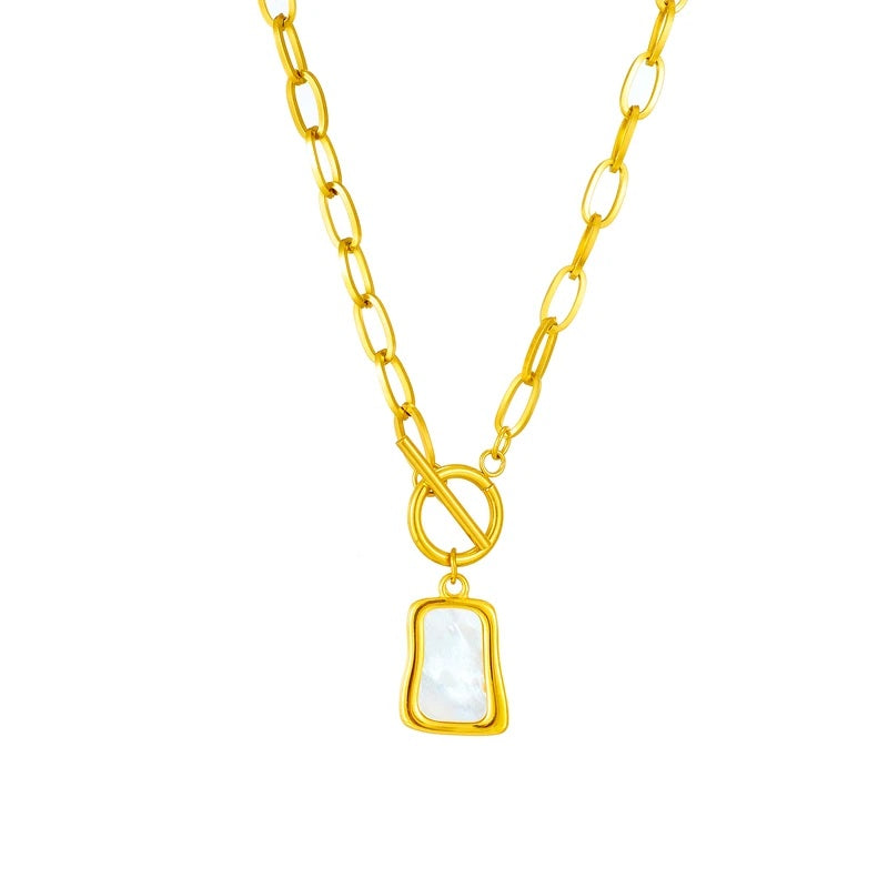 Damen Goldplattierte 316 Edelstahl Geometrische Quadratische Muschelanhänger Halskette | Shop Nory