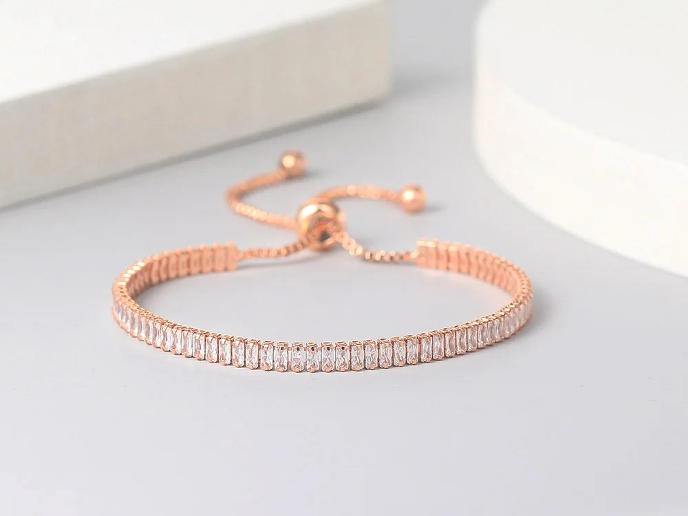Damen Roségold Funkelnde Tennis Kristall Verstellbares Armband | Shop Nory
