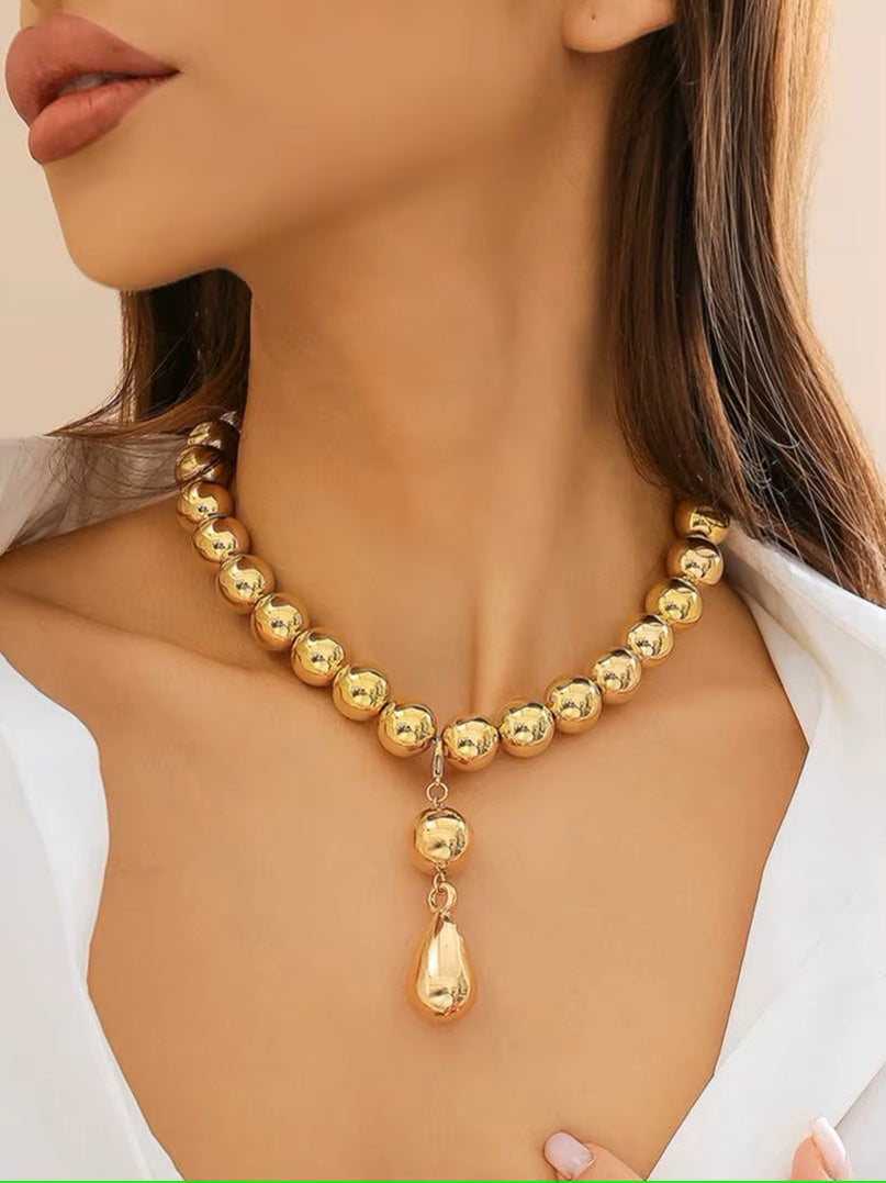 Damen Gold Rund Kugel Perle Tropfen Anhänger Choker Halskette | Shop Nory