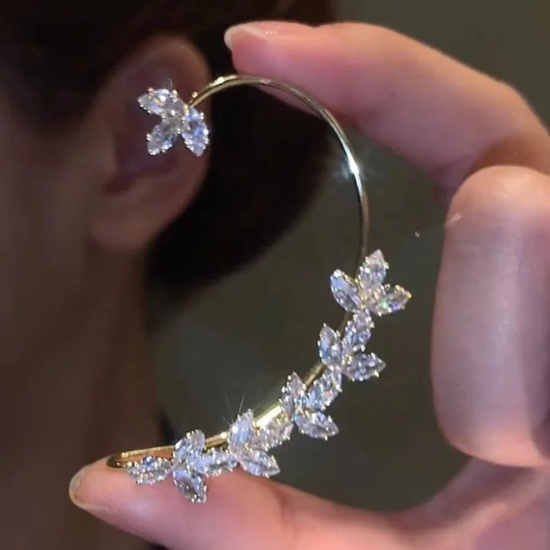 Damen Silber Zirkon Blumen Blätter Kristall Clip Armreif Stud Tropfen Damen Ohrringe | Shop Nory