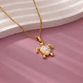 Unisex vergoldete Opalstein süßer Edelstahl Schildkröte Anhänger Kettenhalskette | Shop Nory