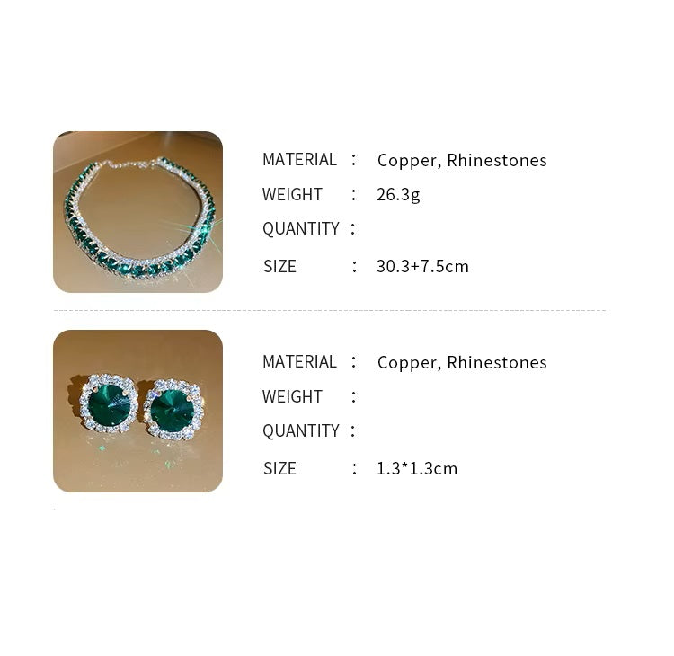 Damen Luxus Grüne Rhinestone Stecker Ohrringe Party Choker Halskette | Shop Nory