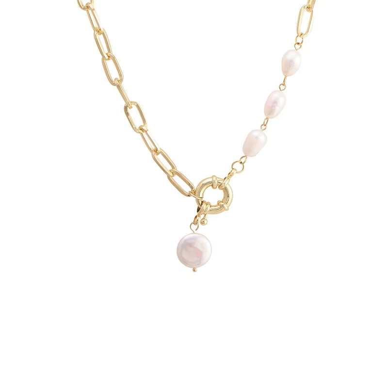 Damen Elegante Edelstahl Kette Barockperle Anhänger Party Halskette | Shop Nory