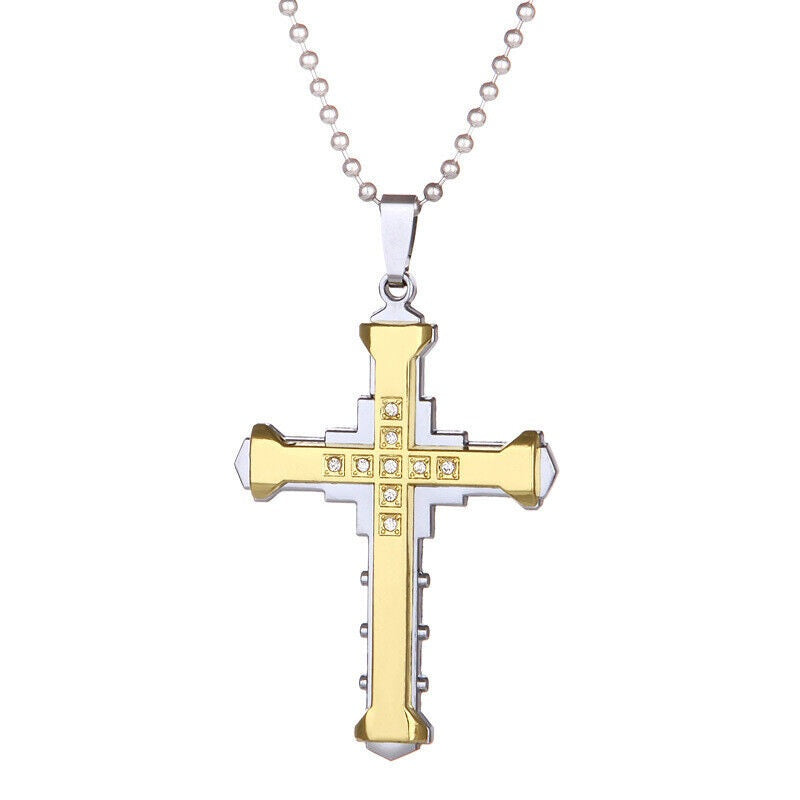 Damen Herren Unisex Einlagen Kristall Kreuz Anhänger Silber Lange Gliederkette Halskette | Shop Nory