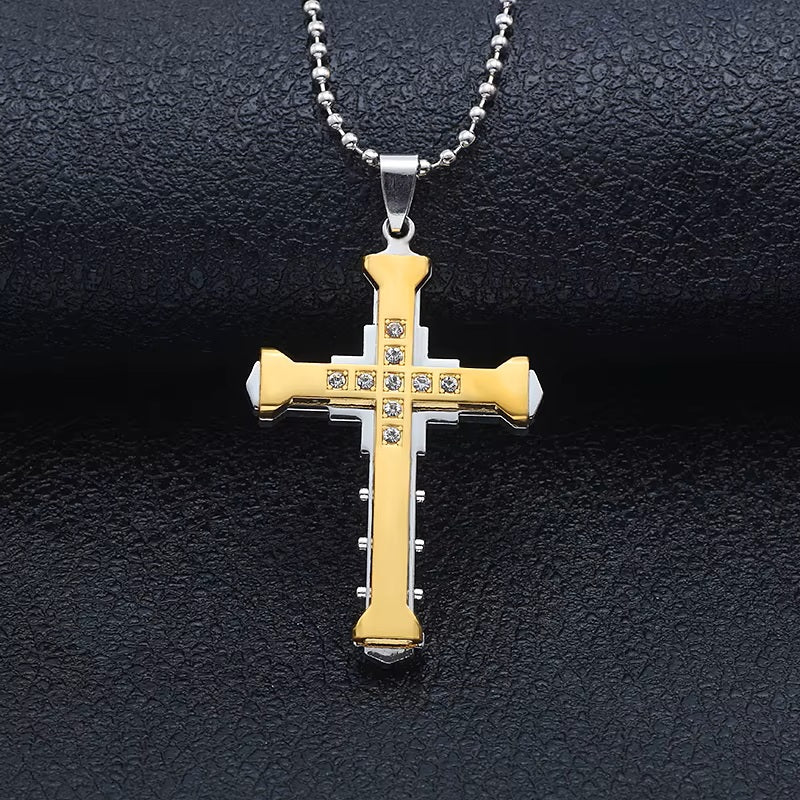 Damen Herren Unisex Einlagen Kristall Kreuz Anhänger Silber Lange Gliederkette Halskette | Shop Nory