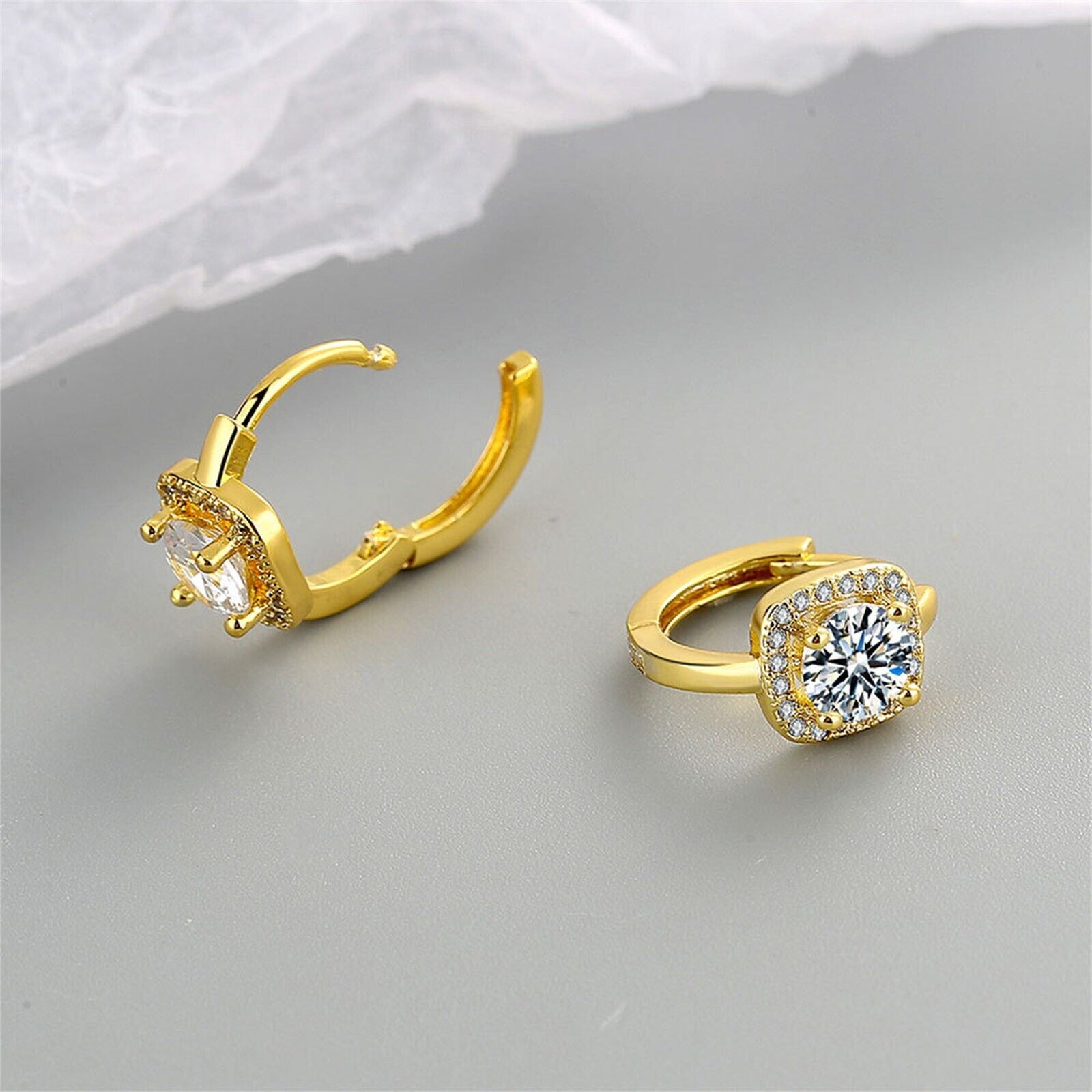 Damen Mädchen Gold Kleine Quadratische Form Kristalle Vielseitige Creolen Ohrringe | Shop Nory