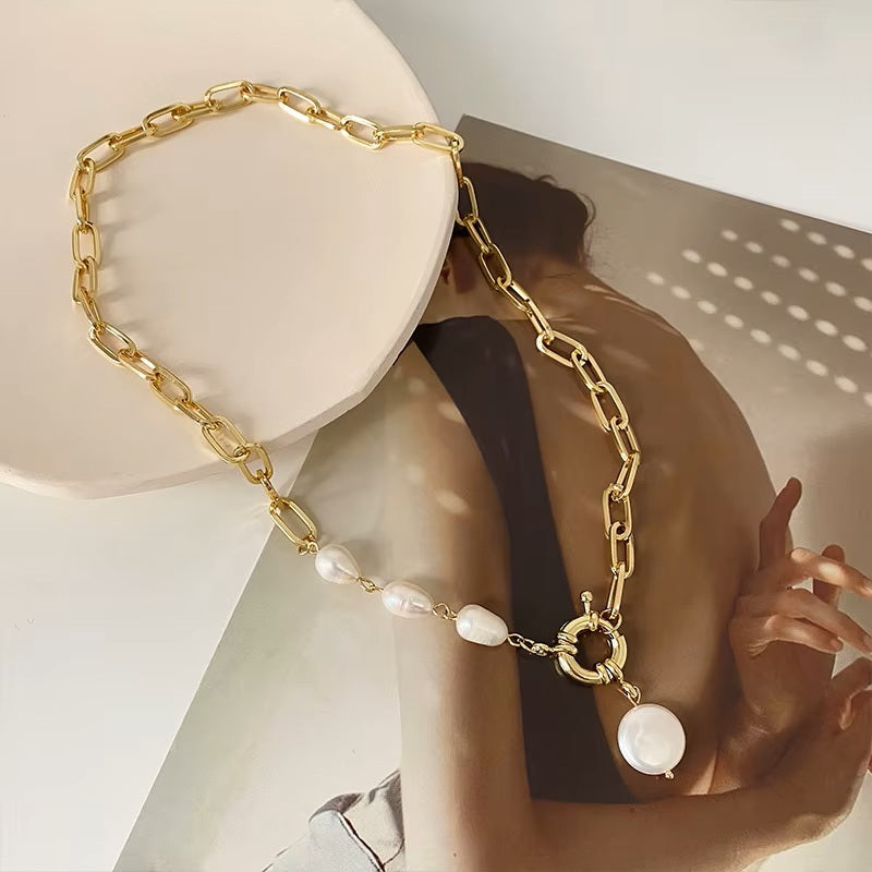 Damen Elegante Edelstahl Kette Barockperle Anhänger Party Halskette | Shop Nory