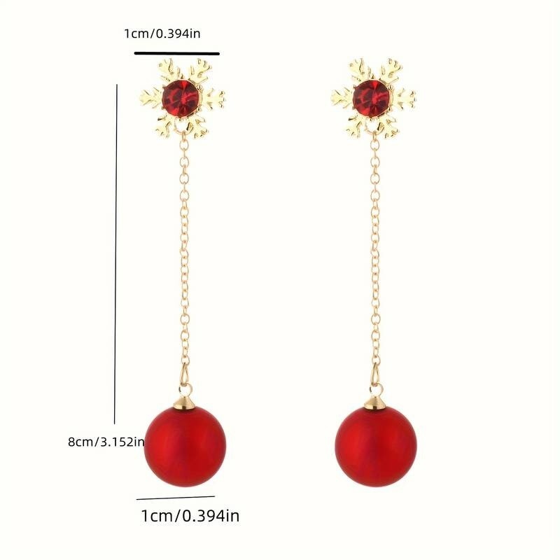 Damen Glitzernde Rote Kristall Schneeflocken Ball Drop Dangle Ohrstecker | Shop Nory