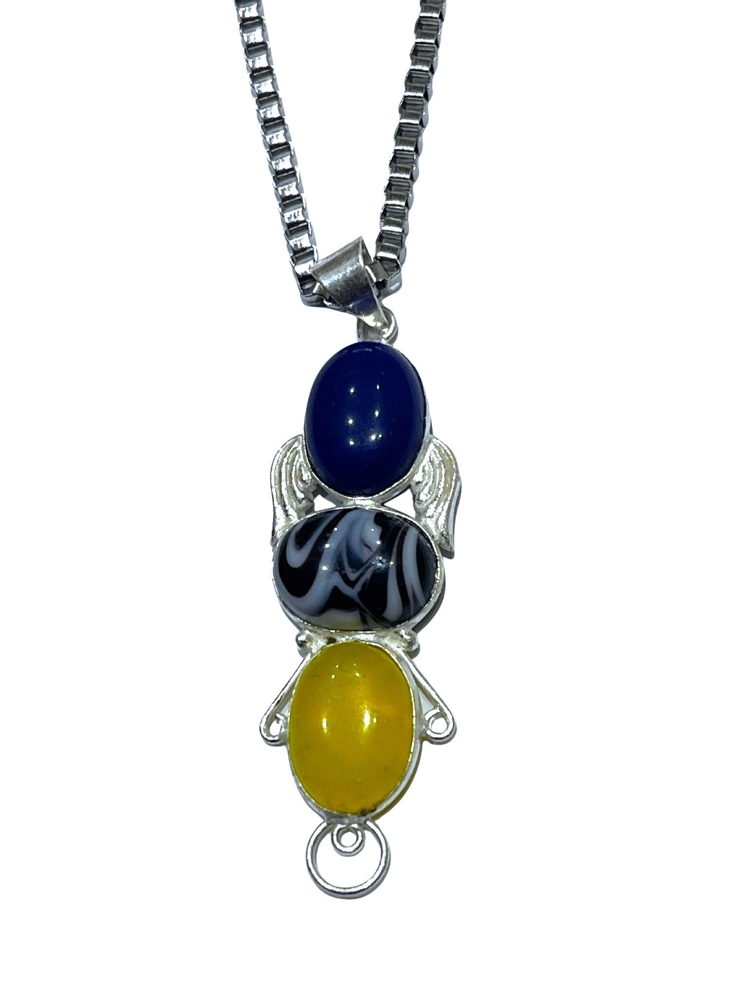 Damen 925 Silberbeschichtete Onyx Blau Marmor Gelb Onyx Stein Anhänger Kettenhalskette | Shop Nory