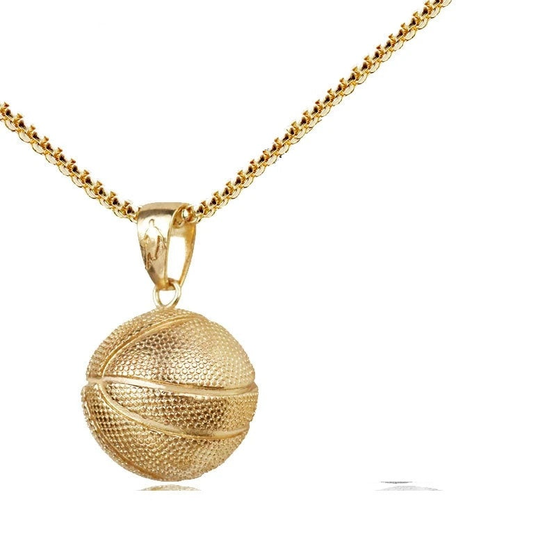 Unisex vergoldete Edelstahl Basketball Fußball Anhänger Kettenhalskette | Shop Nory