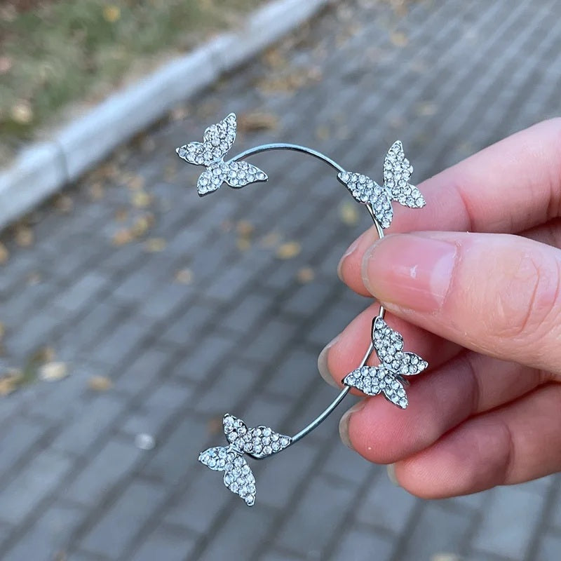 Damen Schmetterling Funkelnde Strass Clips Ohne Piercing Cuff Clip Ohrringe | Shop Nory