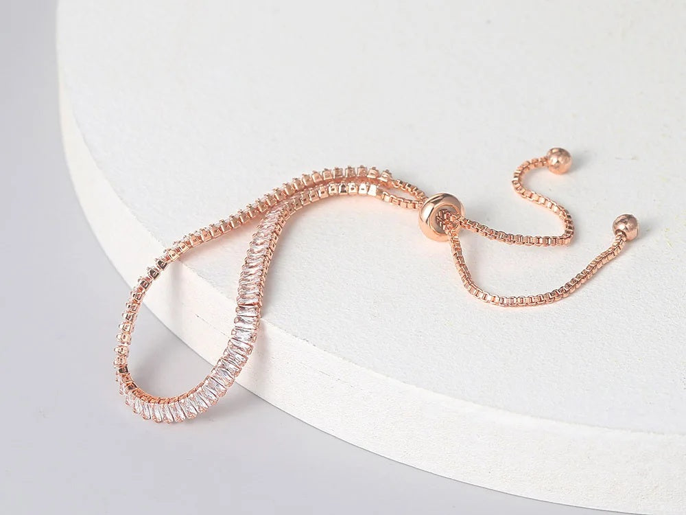 Damen Roségold Funkelnde Tennis Kristall Verstellbares Armband | Shop Nory