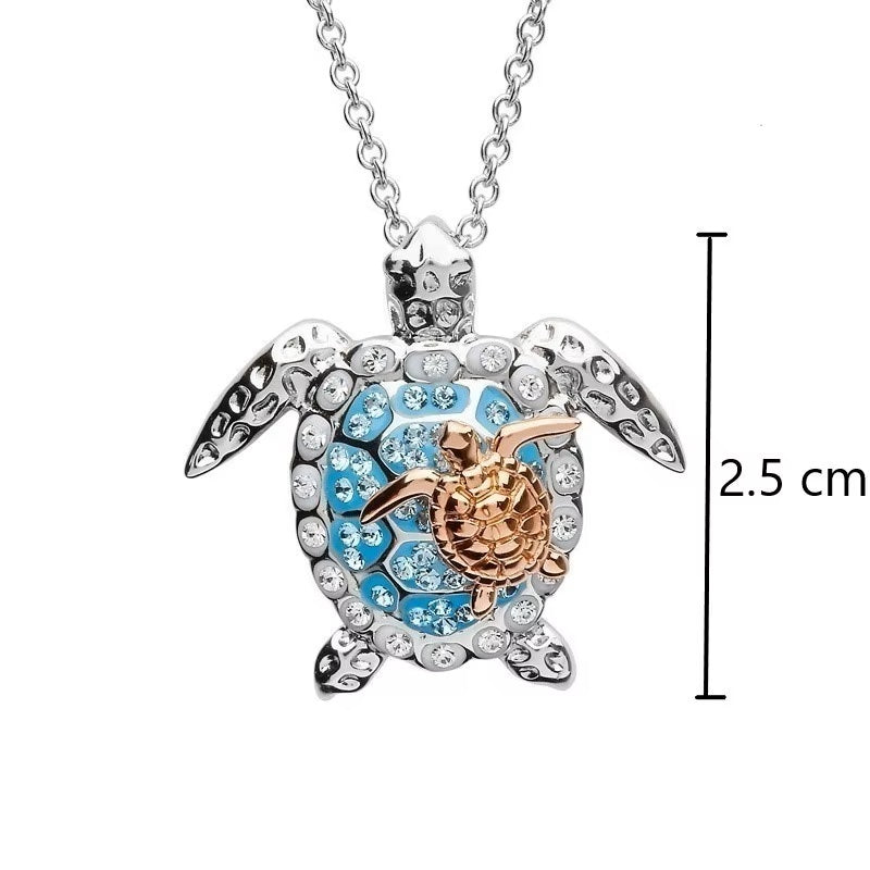 Damen Silber Mutter Gold Baby Meeresschildkröte Kristall Anhänger Kette Halskette | Shop Nory