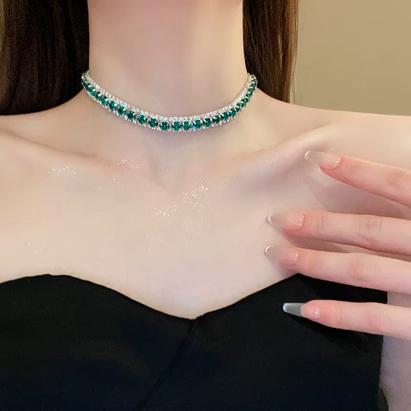 Damen Luxus Grüne Rhinestone Stecker Ohrringe Party Choker Halskette | Shop Nory