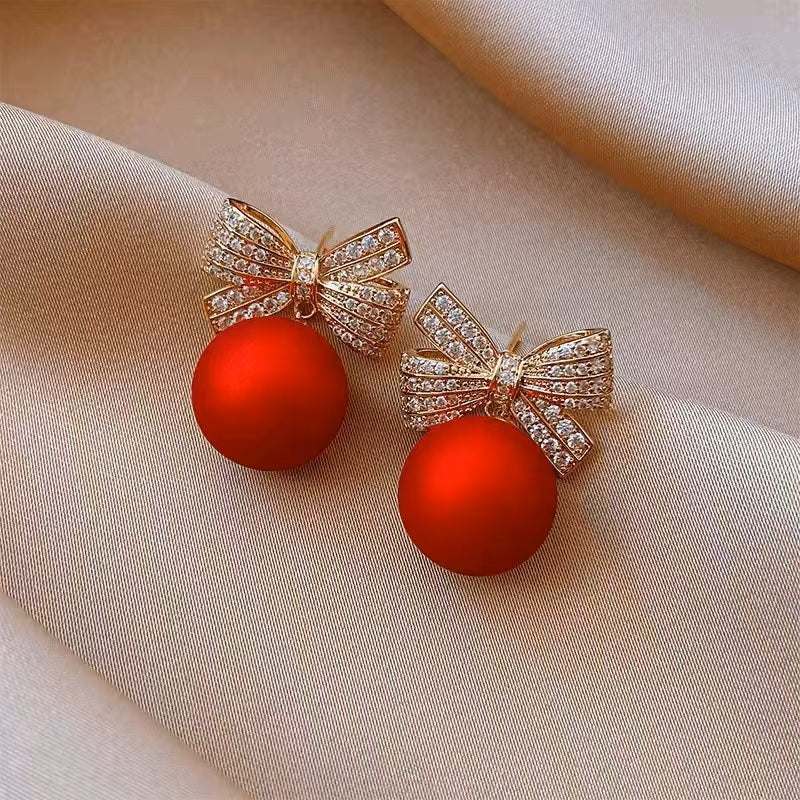 Damen Atemberaubende Rote Ball Schleife Knoten Kristall Tropfen Damen Ohrstecker Haken Ohrringe | Shop Nory