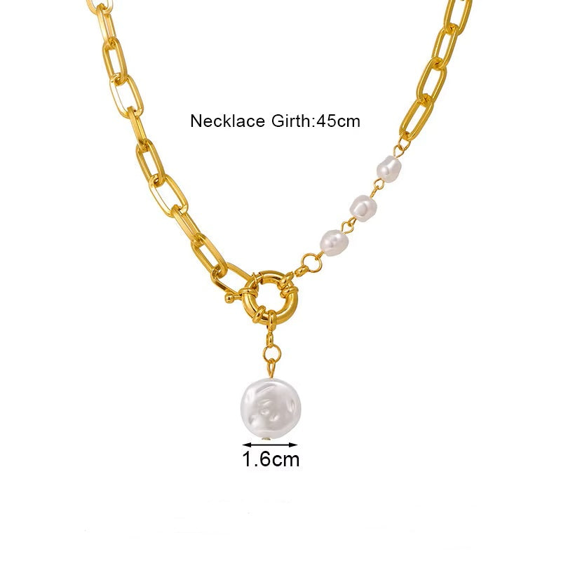 Damen Elegante Edelstahl Kette Barockperle Anhänger Party Halskette | Shop Nory